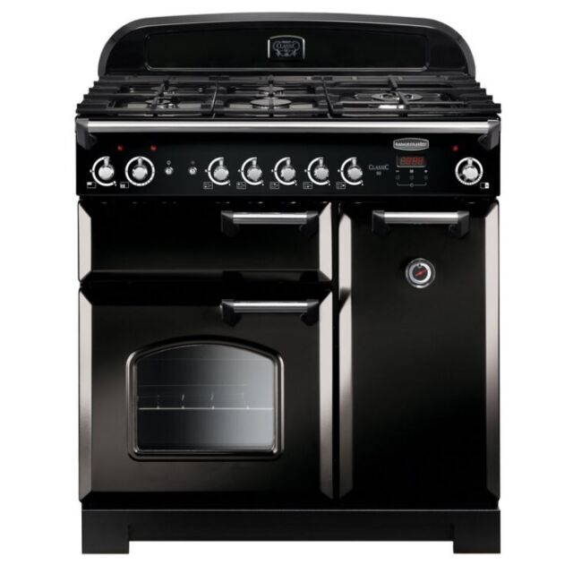 Rangemaster CLA90DFFBL/C Black/Chrome Classic 90 Dual Fuel Range Cooker
