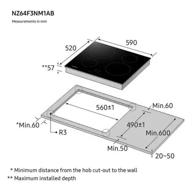 Samsung NZ64F3NM1AB/UR 59cm Induction Hob - Black