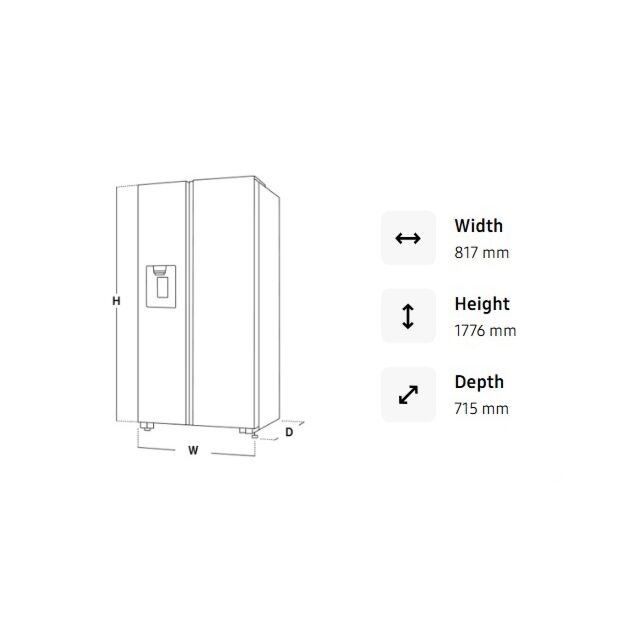 Samsung RF50C532EB1/EU Black H1776 W817 D715 Cap Frid 330L Frz 165L American Fridge Freezer