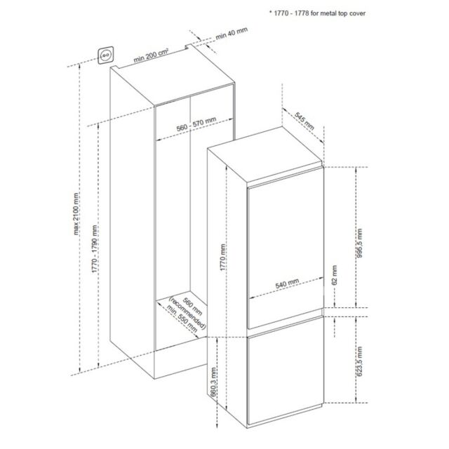Sensis RFCMBI015470EW 54cm 70/30 Built InFrost Free Fridge Freezer - White