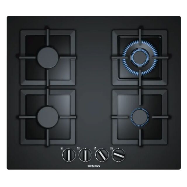 Siemens EP6A6HB20 Black Tempered 60 cm, 4 burners, 3.3kW Wok burner, stepFlame, Cast Iron supports