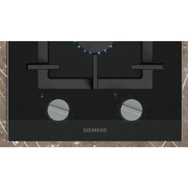 Siemens ER3A6BI40 Black glass wit 30 cm Gas Domino Hob, 2 burners, stepFlame, Detachable metallic sw