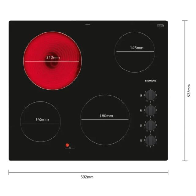 Siemens ET61RCEA1E Black glass 60 cm, 4 zone, Side control, Frameless