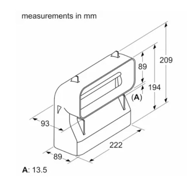 Siemens HZ9VDSB4 Flat channel 90º vertical bend (short Radius), suitable for worktop depth minimum 6