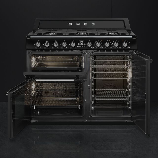 Smeg TR103BL Black Victoria 100 Dual Fuel Range Cooker