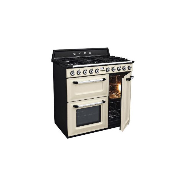 Smeg TR93P Cream Victoria 90 Dual Fuel Range Cooker