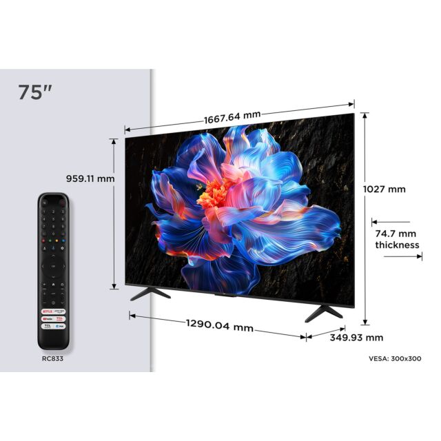 TCL 75V6C-UK 75inch 4K Direct LED HDR TV Google TV
