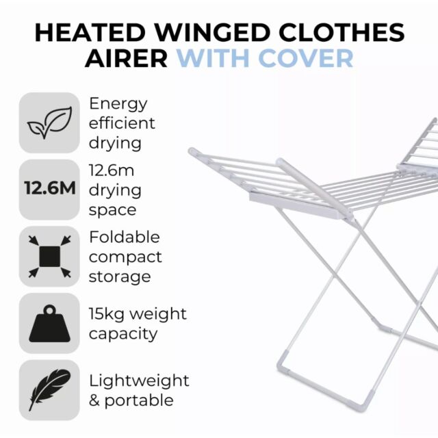Tower T25003 Heated Winged Airer with Cover - Silver