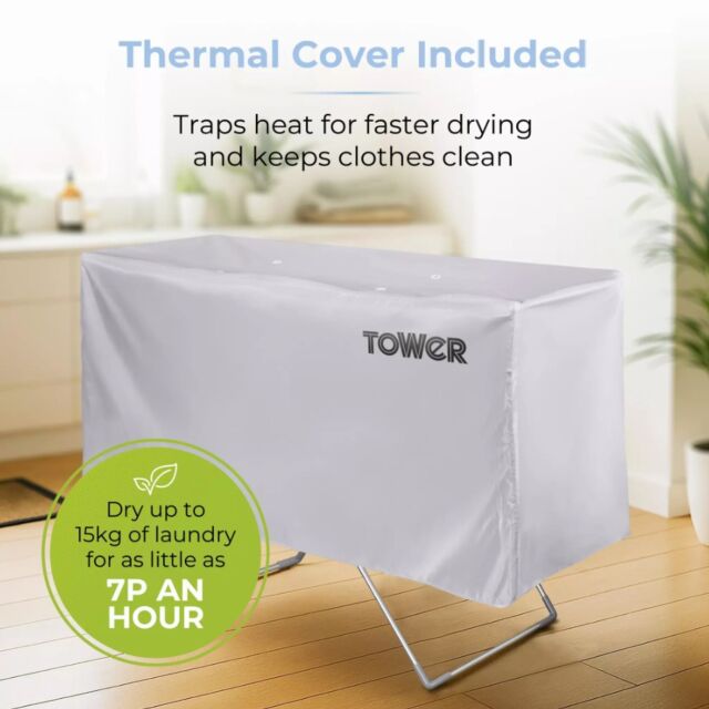 Tower T25003 Heated Winged Airer with Cover - Silver
