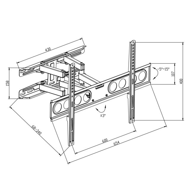 TTAP TTD604DA3 Black Double Arm, Tilt -5 - +15°, Swivels 90°, Ext 340mm, Wgt 35Kg, Up to 70inch