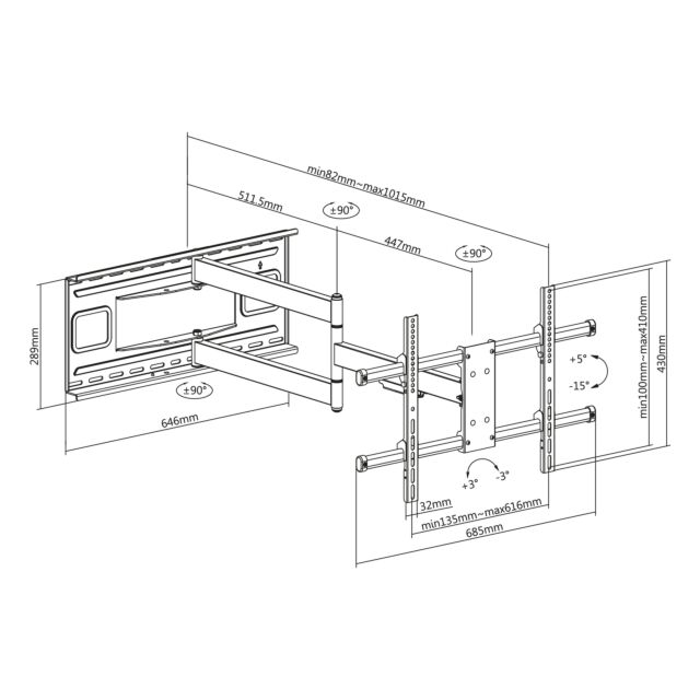 TTAP TTD604DA4 Black Double Arm, Tilt -5 - +15°, Swivels 90°, Ext 1015mm, Wgt 50Kg, Up to 80inch