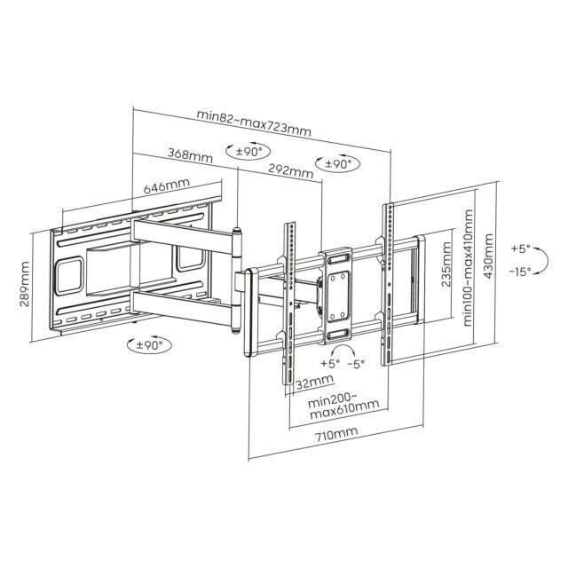 TTAP TTD604DA5 HEAVY DUTY, Double Arm, Tilt -15 - +5°, Swivels 90°, Extends 723mm, Wgt
80Kg, Up to 8