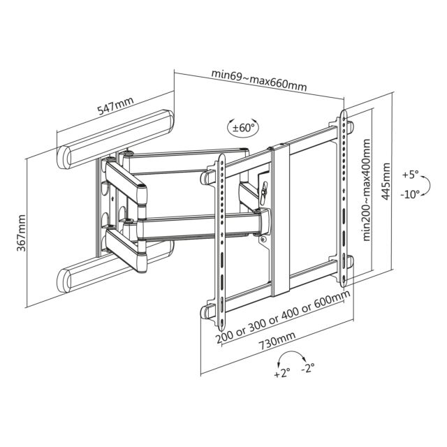 TTAP TTD604DA6 HEAVY DUTY, Copper Joints, Double Arm, Tilt -10 - +5°, Swivels 60°,
Extends 660mm, Wg