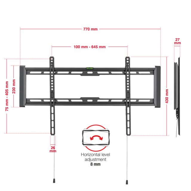 TTAP TTD604FLA LEVEL ADJUSTABLE Fixed, 27mm from wall, Max Weight 75Kg Up to 80inch