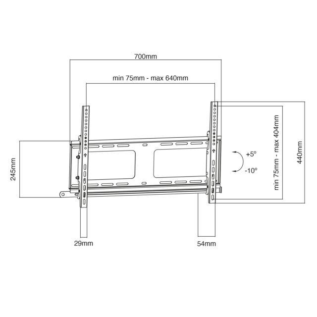 TTAP TTD604THD Black HEAVY DUTY Tilt -10°- +5°, 54mm From wall, Max Wgt 80Kg, Locking Bar
Up to 85inch
