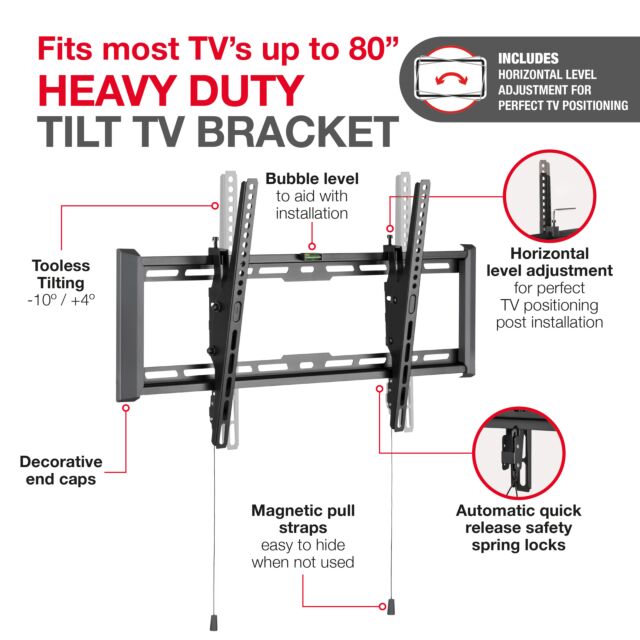 TTAP TTD604TLA Level Adjustable Tilt -10° / +4inch, 47Mm From Wall, Max Weight 75Kg Up To 80inch