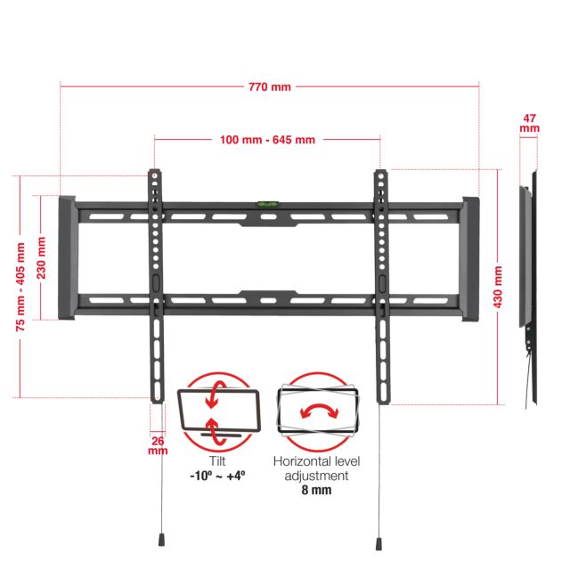 TTAP TTD604TLA Level Adjustable Tilt -10° / +4inch, 47Mm From Wall, Max Weight 75Kg Up To 80inch
