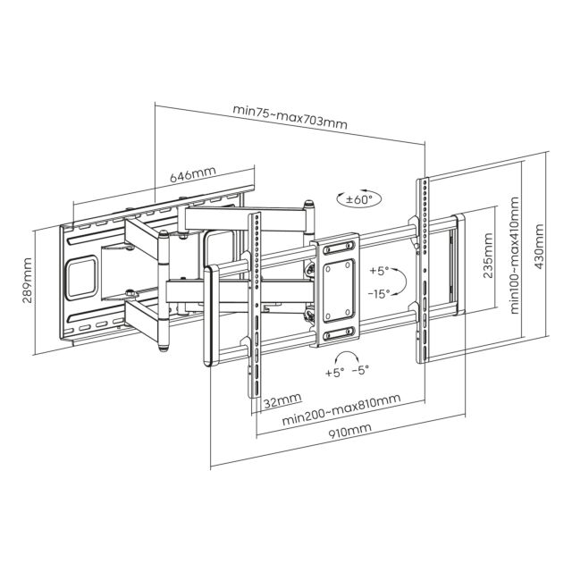 TTAP TTD804DA HEAVY DUTY, Double Arm, Tilt -15 - +5°, Swivels 90°, Extends 703mm, Wgt
120Kg, Up to 1