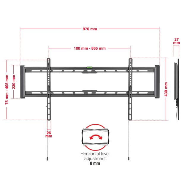 TTAP TTD804FLA LEVEL ADJUSTABLE Fixed, 27mm from wall, Max Weight 75Kg Up to 90inch