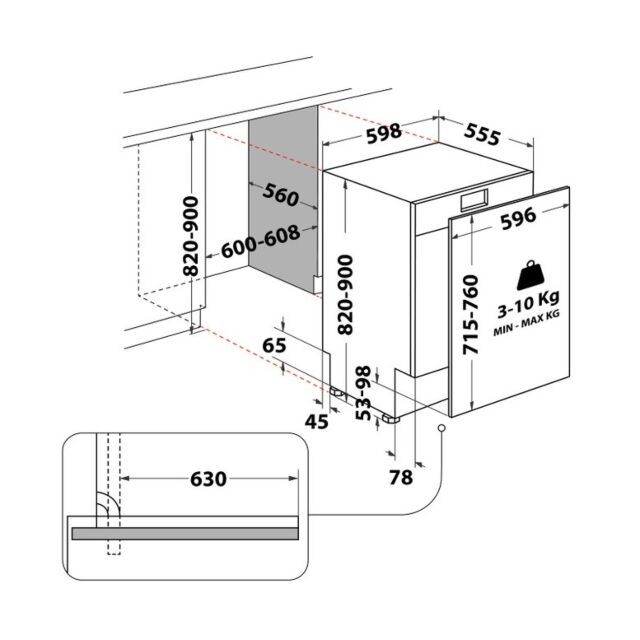 Whirlpool W8IHF58TU Integrated W8I HF58 TU UK Built In 14 Place Setting Dishwasher