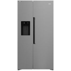 Beko ASP34B32VPS Brushed Steel E Energy Rated Sbs Fridge Freezer, Harvestfresh, Plumbed Water & Ice 