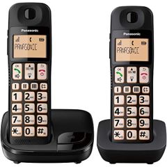 Panasonic KX-TGE112 Black Big Buttons Twin Cordless Phone