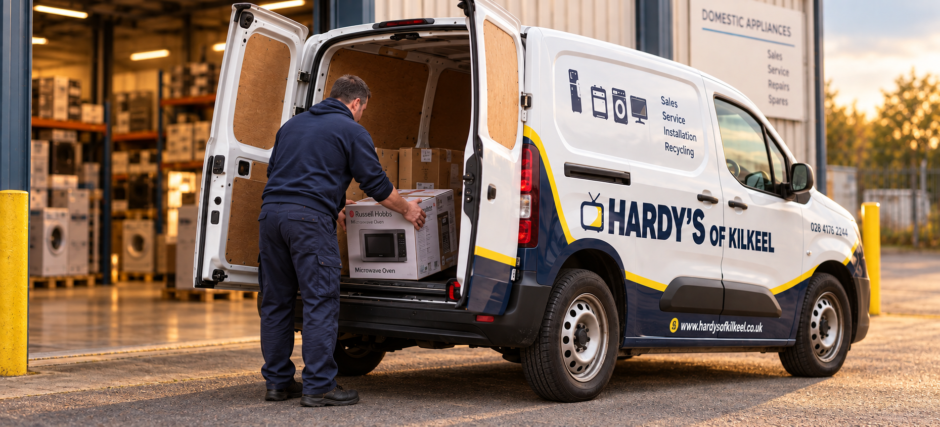 A Hardy’s team member unloading a delivery from the van